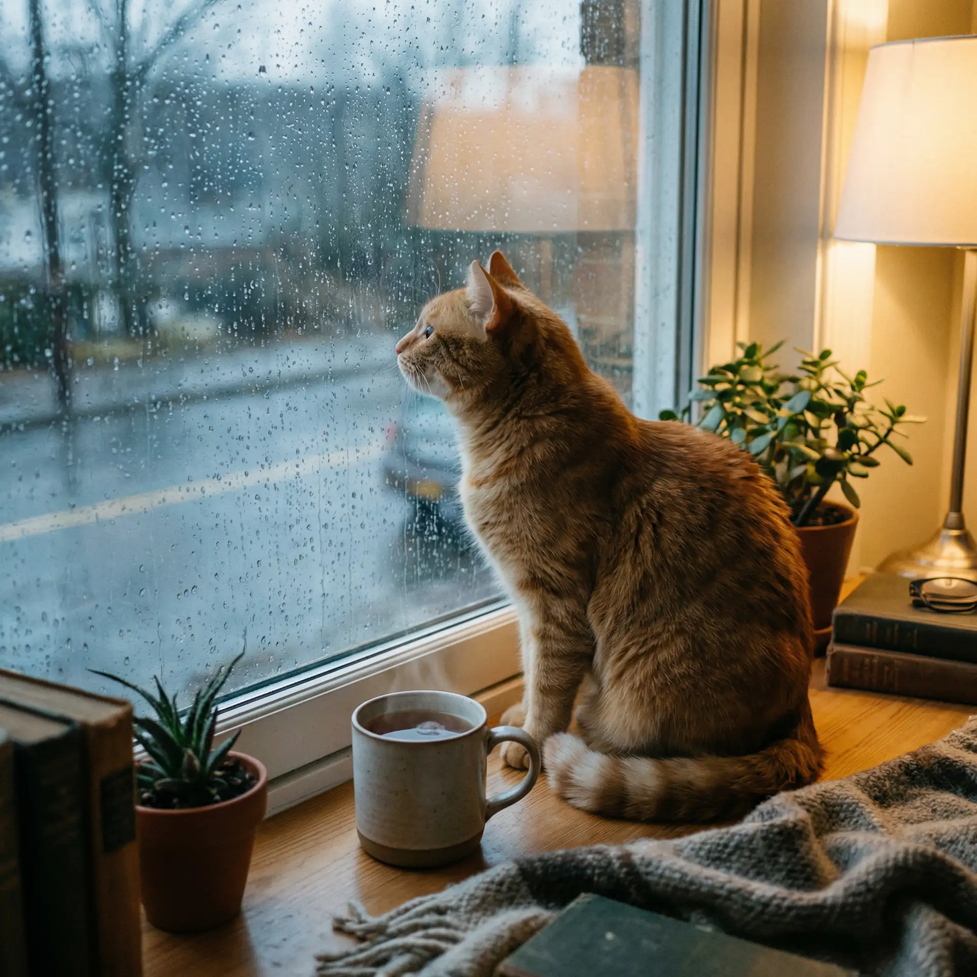 猫咪望着窗外的雨 - 啪啪啪研習所